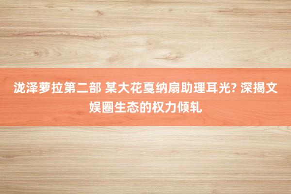 泷泽萝拉第二部 某大花戛纳扇助理耳光? 深揭文娱圈生态的权力倾轧